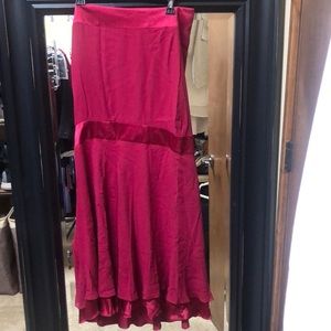 Jenny Yoo Collection Red Silk Maxi Skirt